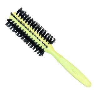 Vintage 70s Avon Full Round Yellow Black Hair Brush 8" Hairbrush 8 Row USA